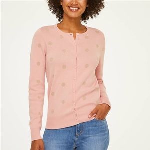 Loft Pink & Gold Glitter Polka Dot Button Sweater